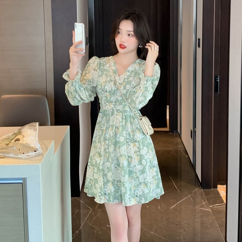 【dress】おしゃれ大人気Vネックスウィート花柄ワンピース　M17244