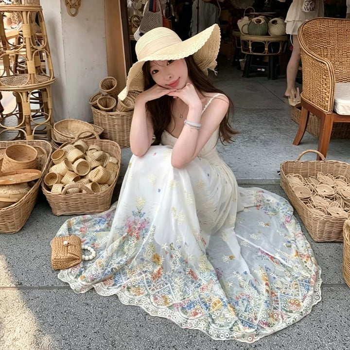 【dress】カラフルフラワーロングキャミワンピース Q8471