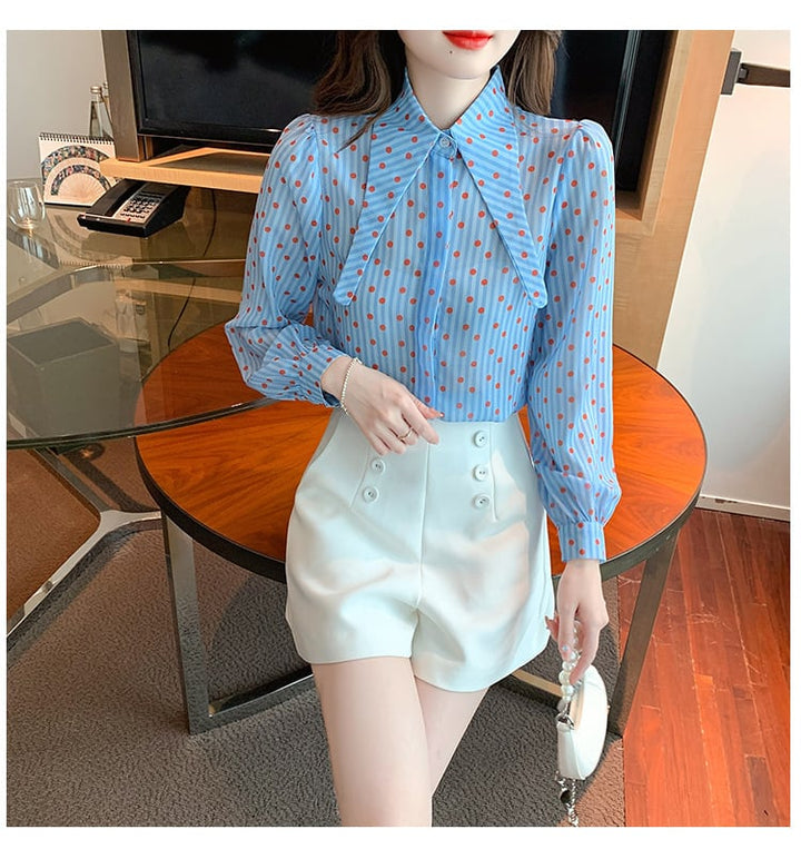 【tops】今季マストバイドット柄パフスリーブシャツ　M17239
