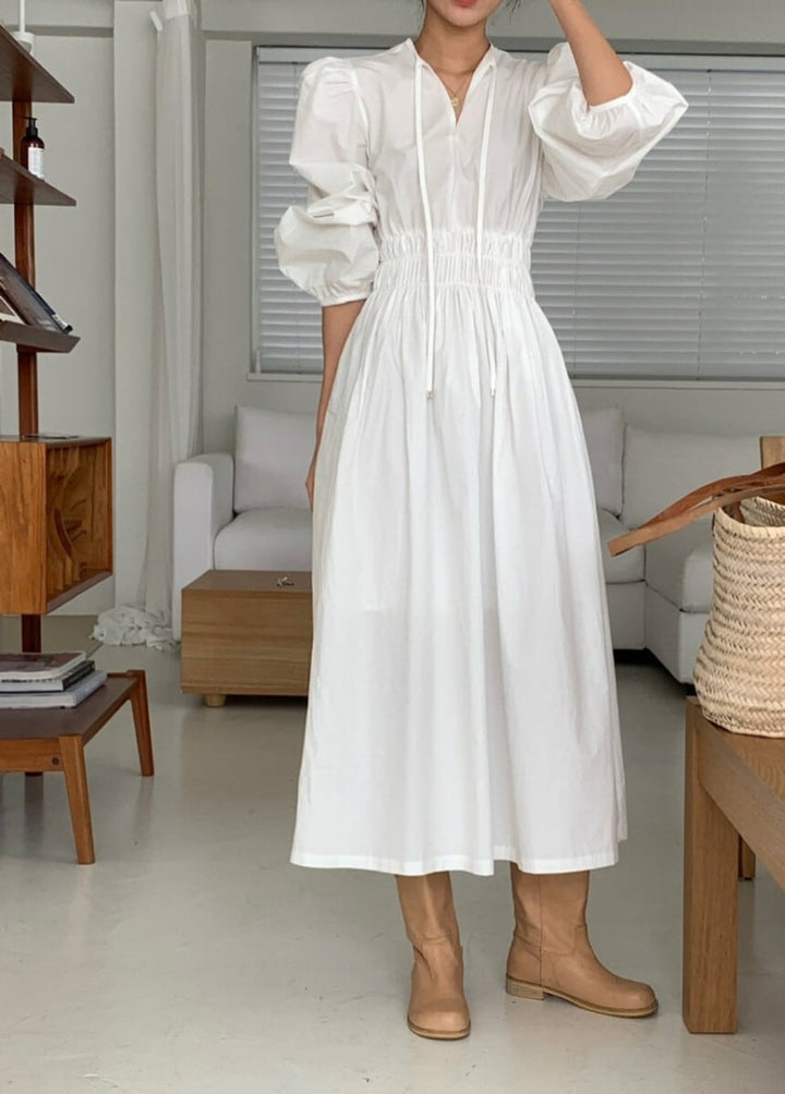 【dress】パフスリーブウエストギャザーワンピース　N2974