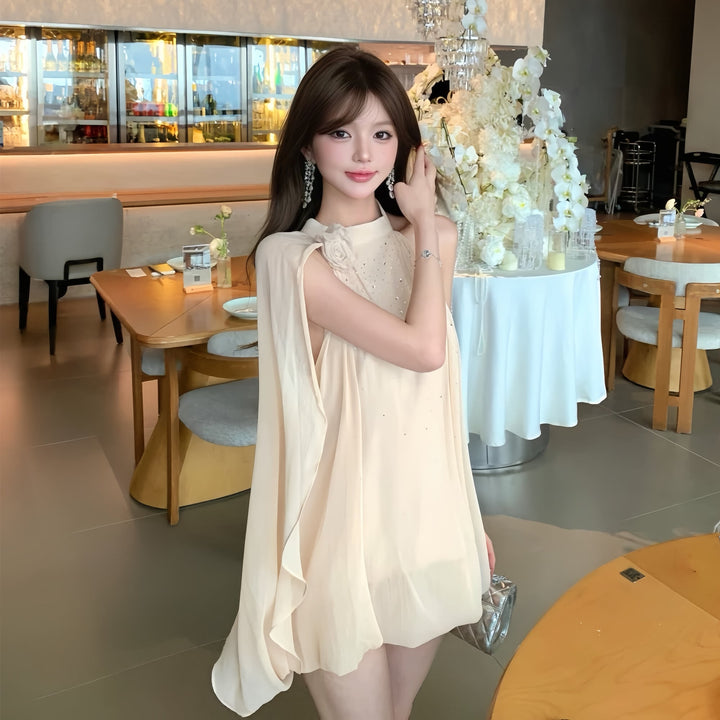 【dress】ラインストーン付きシフォンミニワンピース Q8345