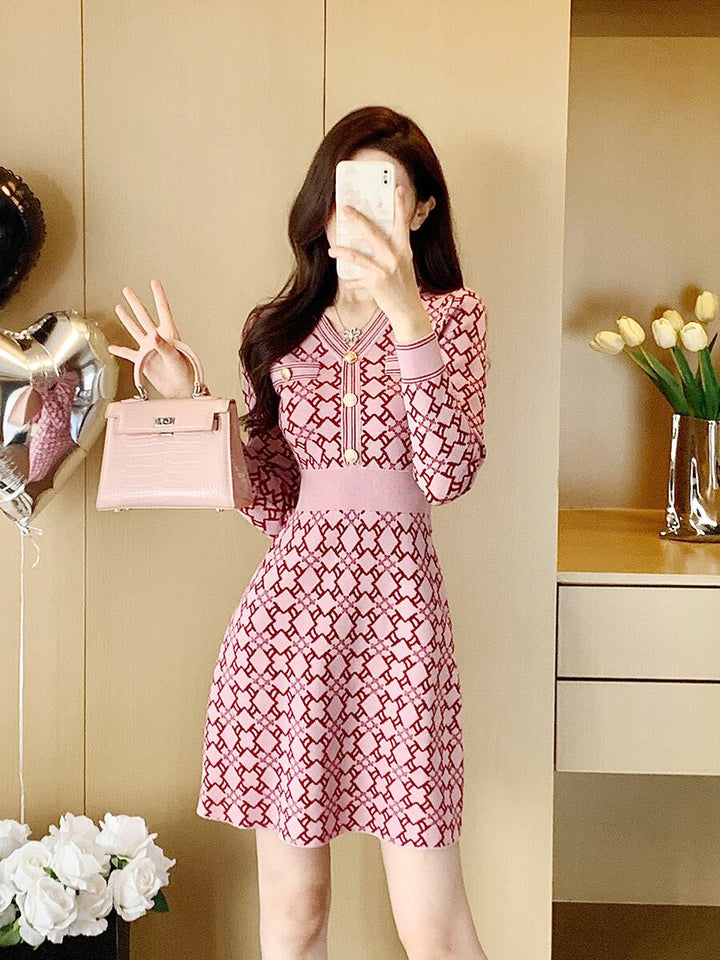 【dress】Vネックニットワンピース　M28425