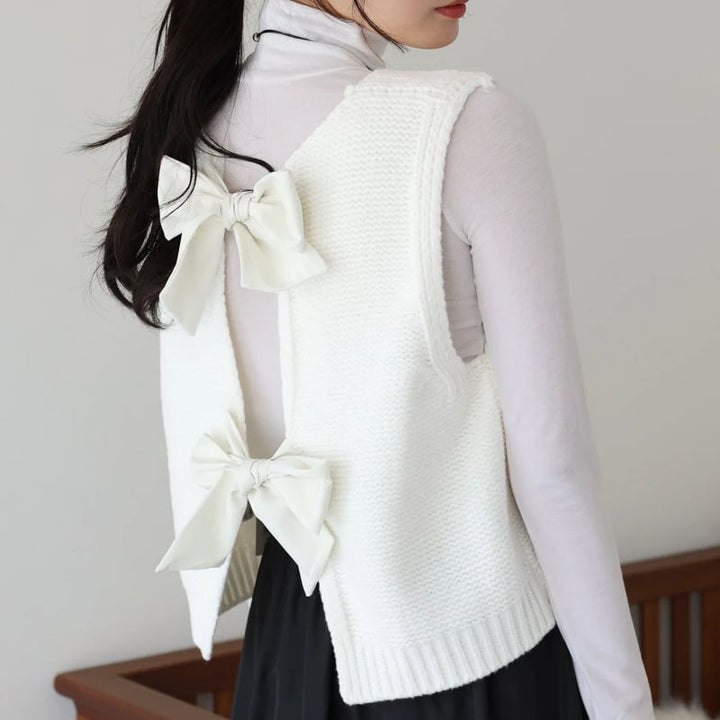 【tops】バックリボンニットベスト　M26367