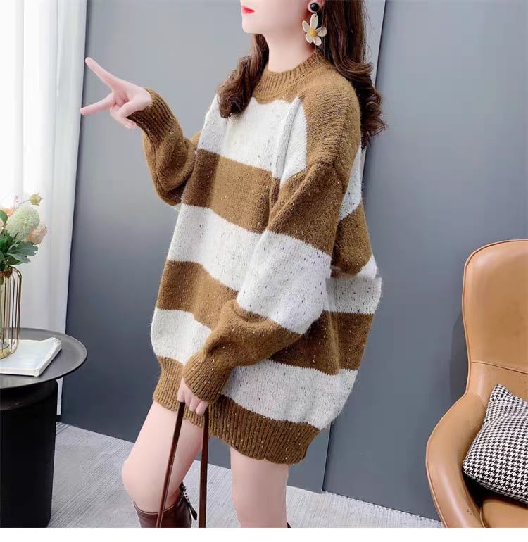 【tops】ボーダー柄ニットセーター　M26468