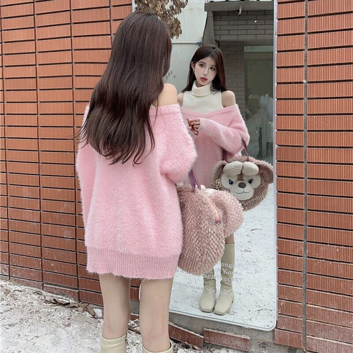 【tops】オフショルダー切り替えニットセーター　M27533