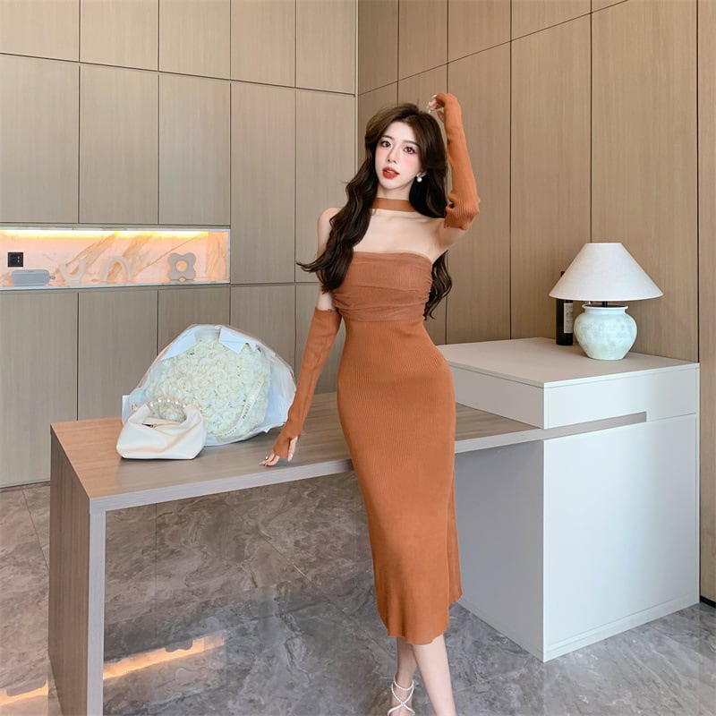 【dress】韓国系超人気スリットセクシーデートワンピース　M17230