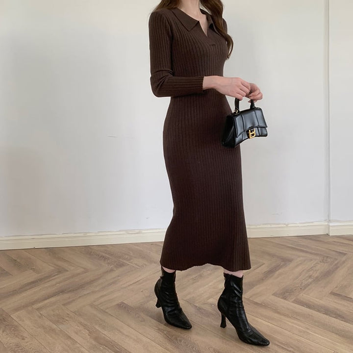 【dress】POLOネックニットワンピース着瘦せ　M17664