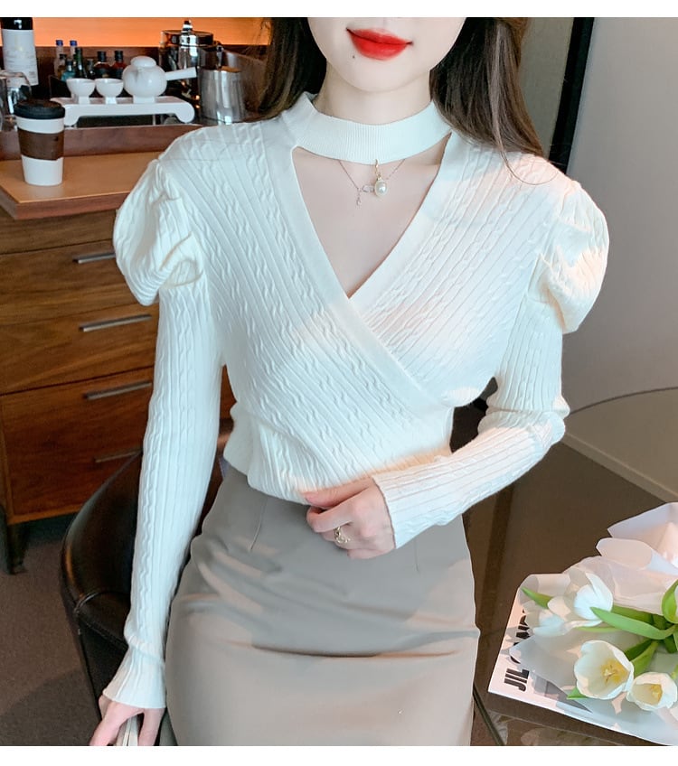 【tops】パフスリーブニットトップス　M18687