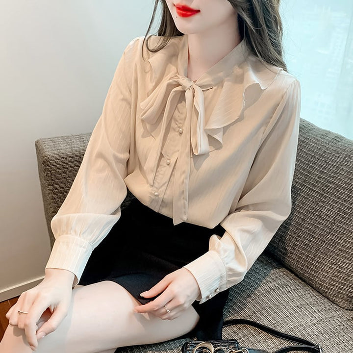 【tops】人気アイテム ! リボン付きシャツトップス　M17615
