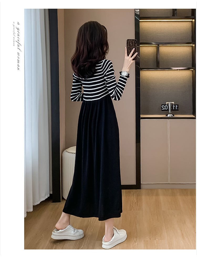 【dress】ボーダー柄ドッキングワンピース　M18390