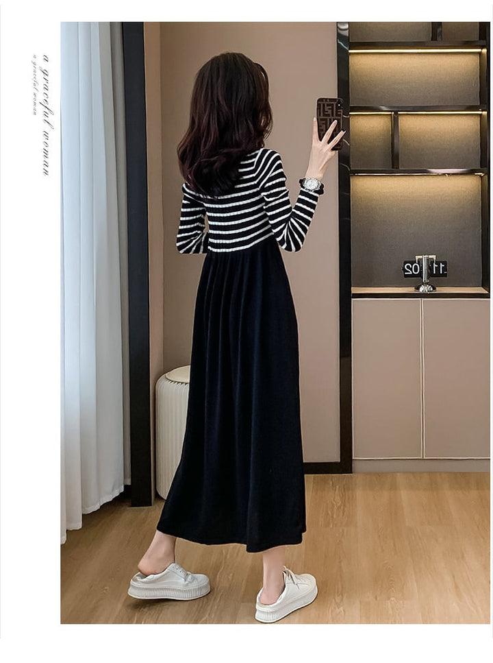 【dress】ボーダー柄ドッキングワンピース　M18390