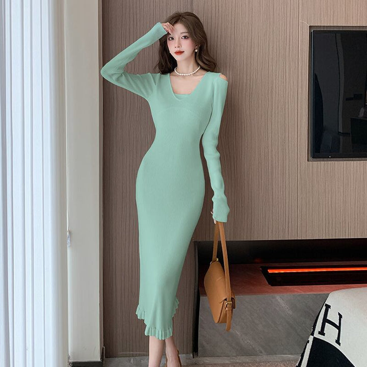 【dress】オフショルダーニットワンピース　M18813