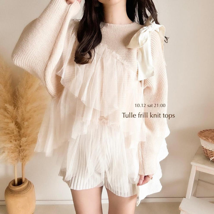 【tops】チュールドッキングニットセーター　M27082