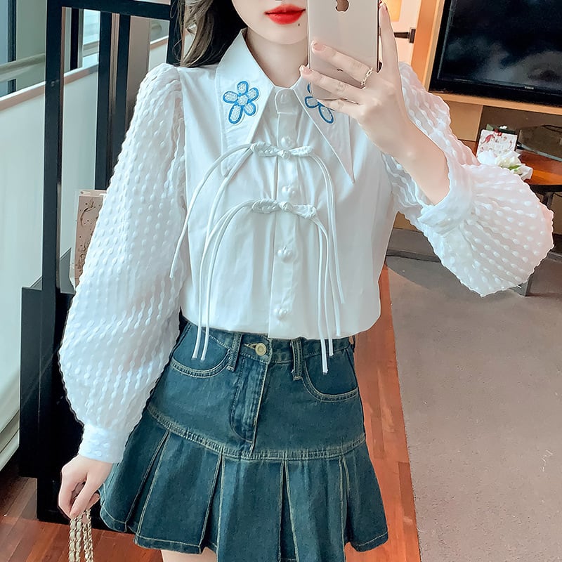 【tops】存在感 スウィートパフスリーブシャツトップス　M17649