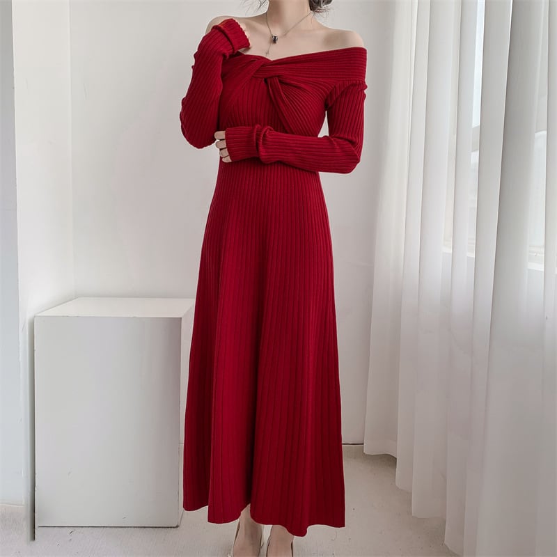 【dress】話題沸騰中 オシャレ無地ニットワンピース　M17589