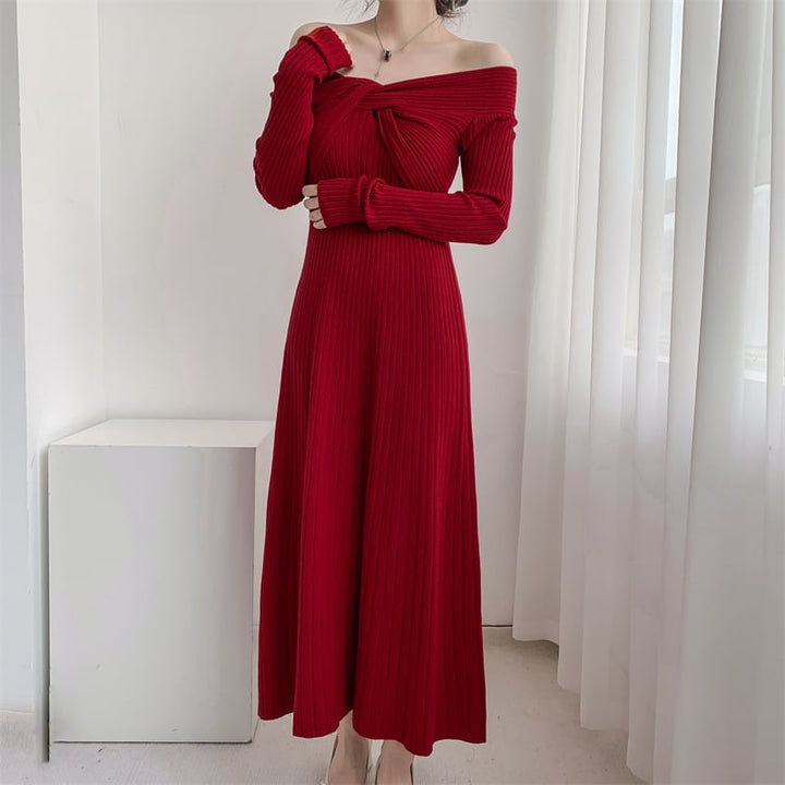 【dress】話題沸騰中 オシャレ無地ニットワンピース　M17589