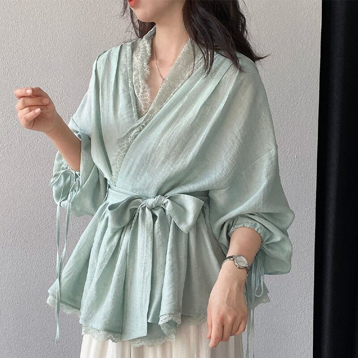 【tops】レースドッキングクロスネックトップス Q8282