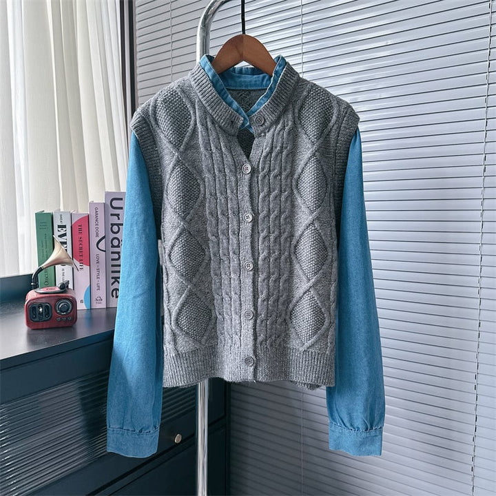 【outer】デニム切り替えニットカーデ　M25579