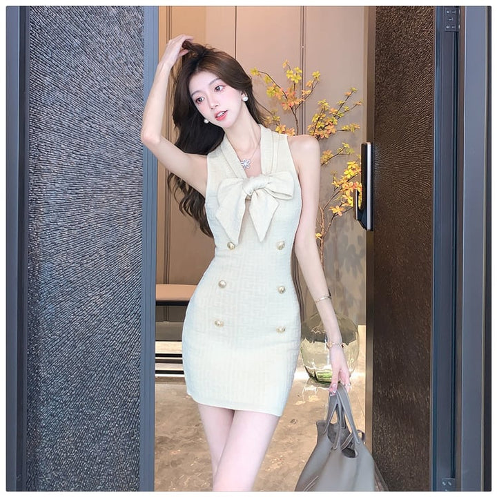 【dress】リボン付きノースリーブワンピース　M24732
