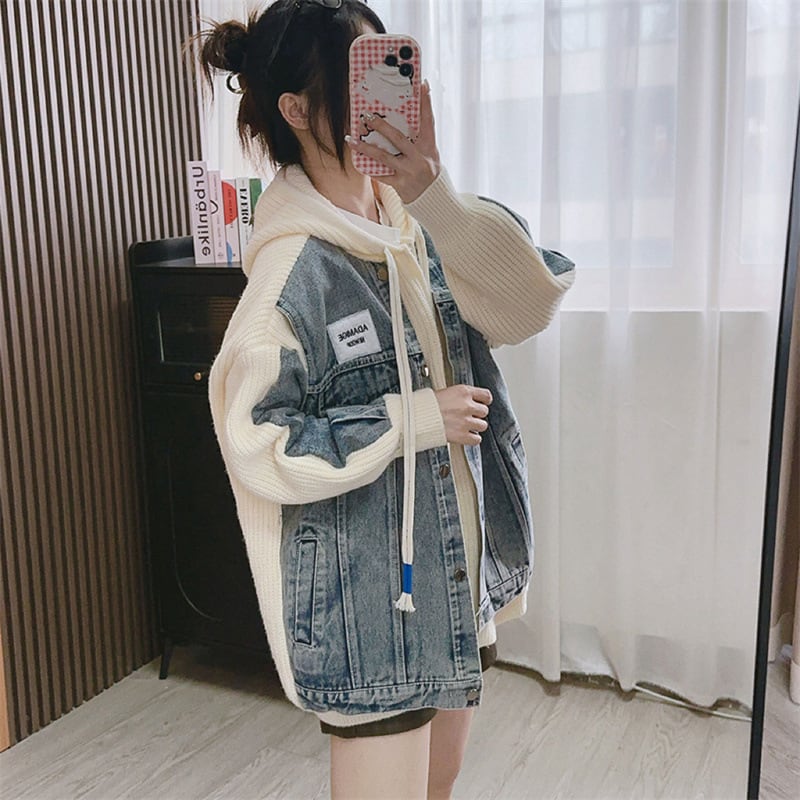 【outer】デニム切り替えニットカーデ　M25785