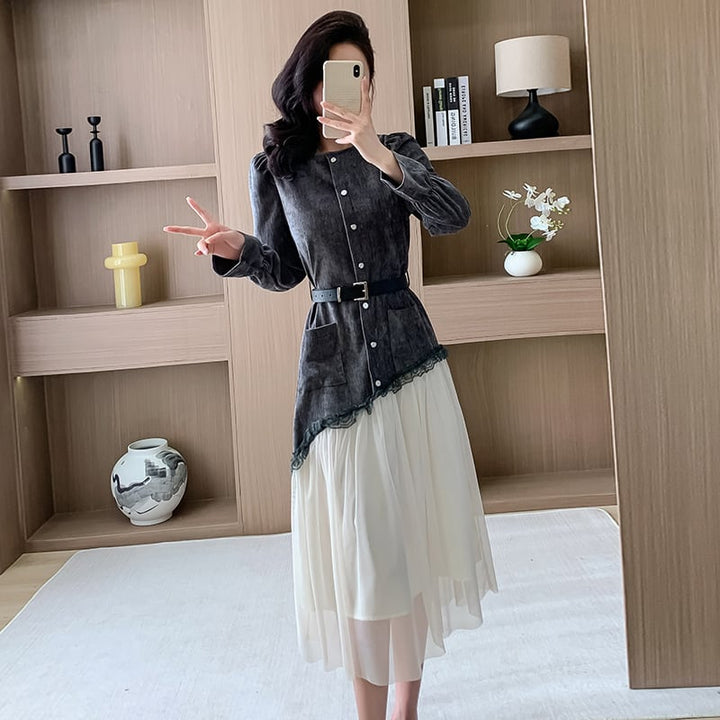 【dress】チュールコンビワンピース　M29588