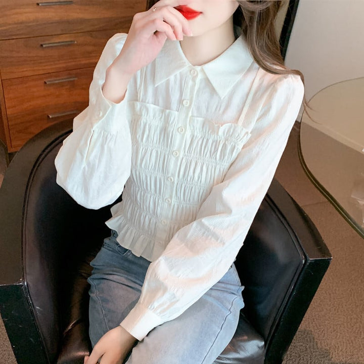 【tops】早い者勝ちスウィートパフスリーブシャツ　M17346