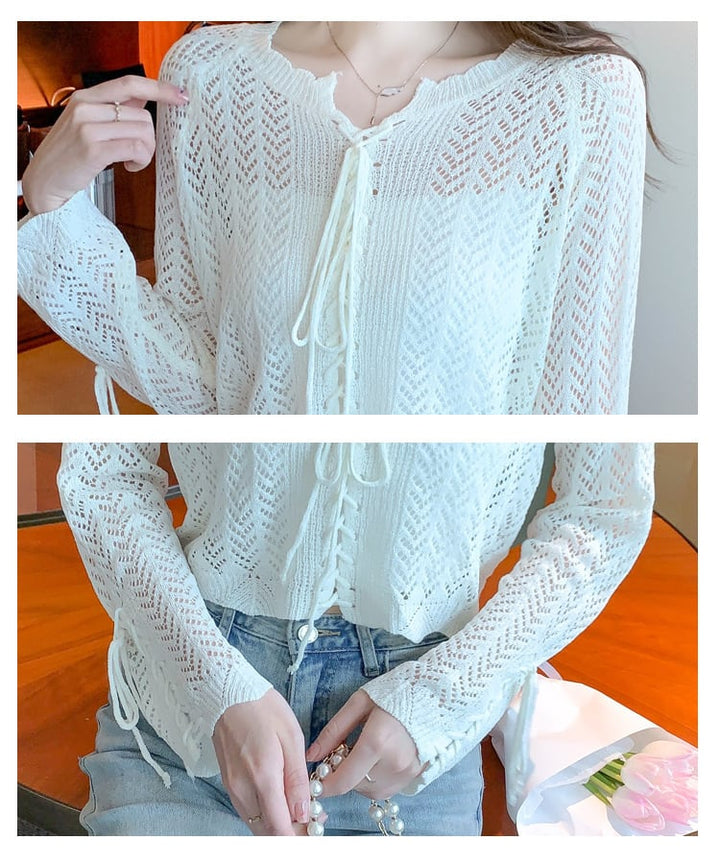 【tops】優しい雰囲気カットワークニットトップスゆったり　M17087