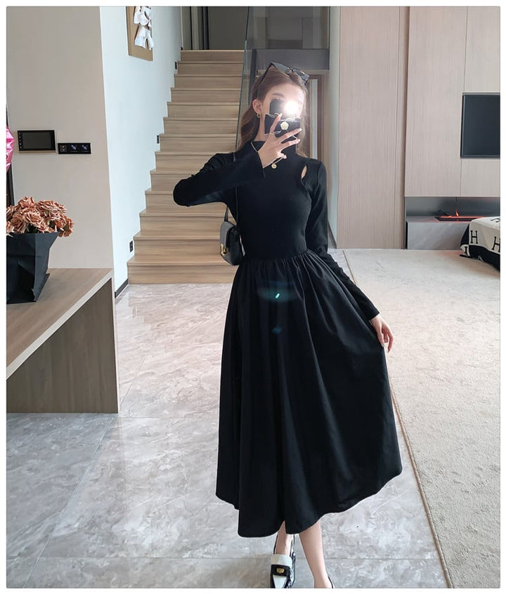 【dress】ドッキング無地ワンピース　M18295