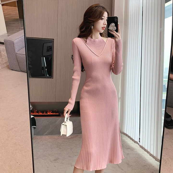 【dress】細身効果抜群♪エレガントニットワンピース　M17583