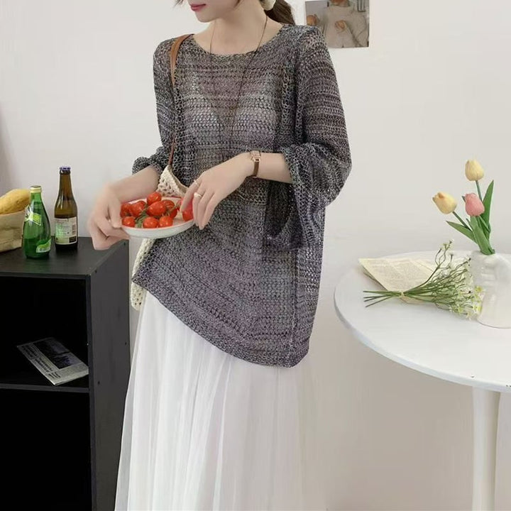 【tops】透け感オープンバックニットトップス Q8237