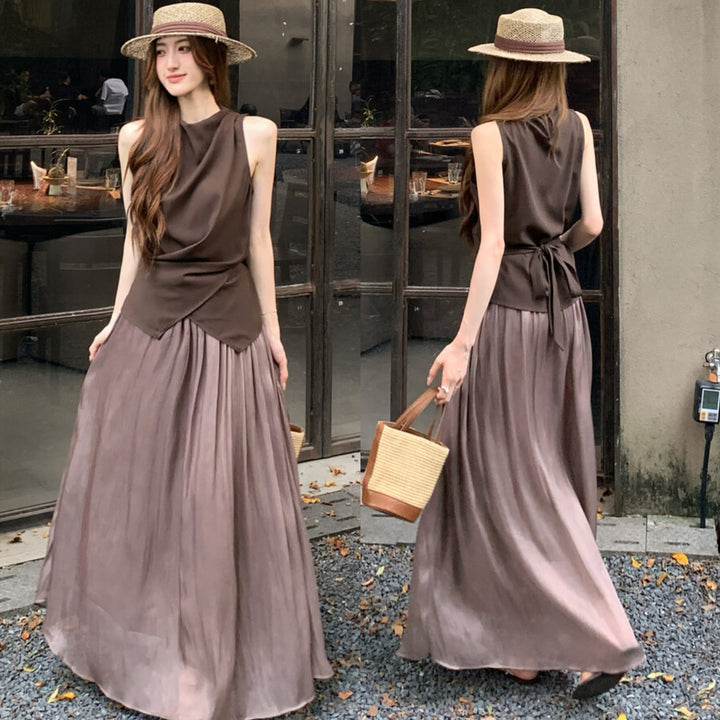 【set】バックリボントップス×ロングスカートセット     N3579