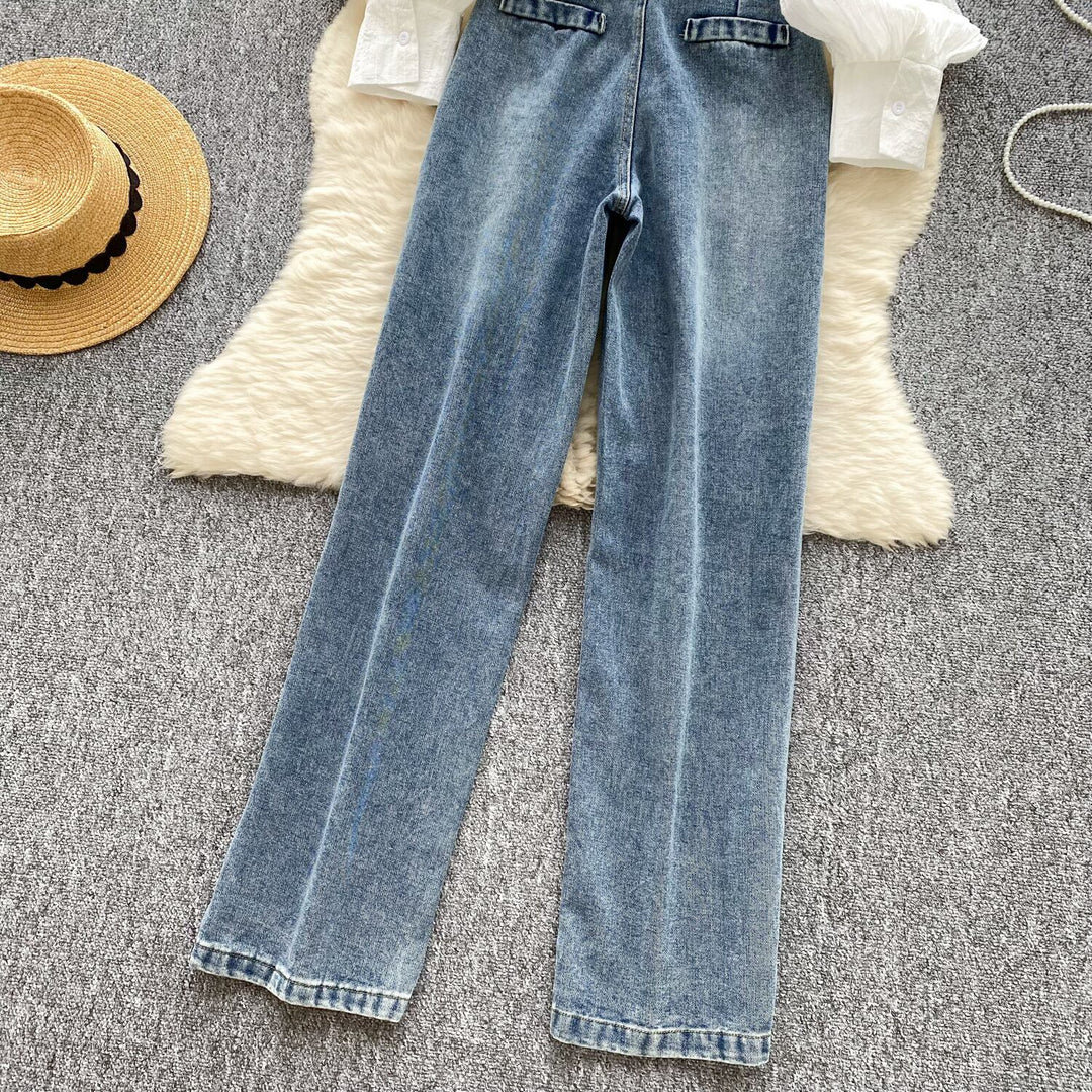 【set】シャツトップス×サロペットデニムパンツセット　M29710