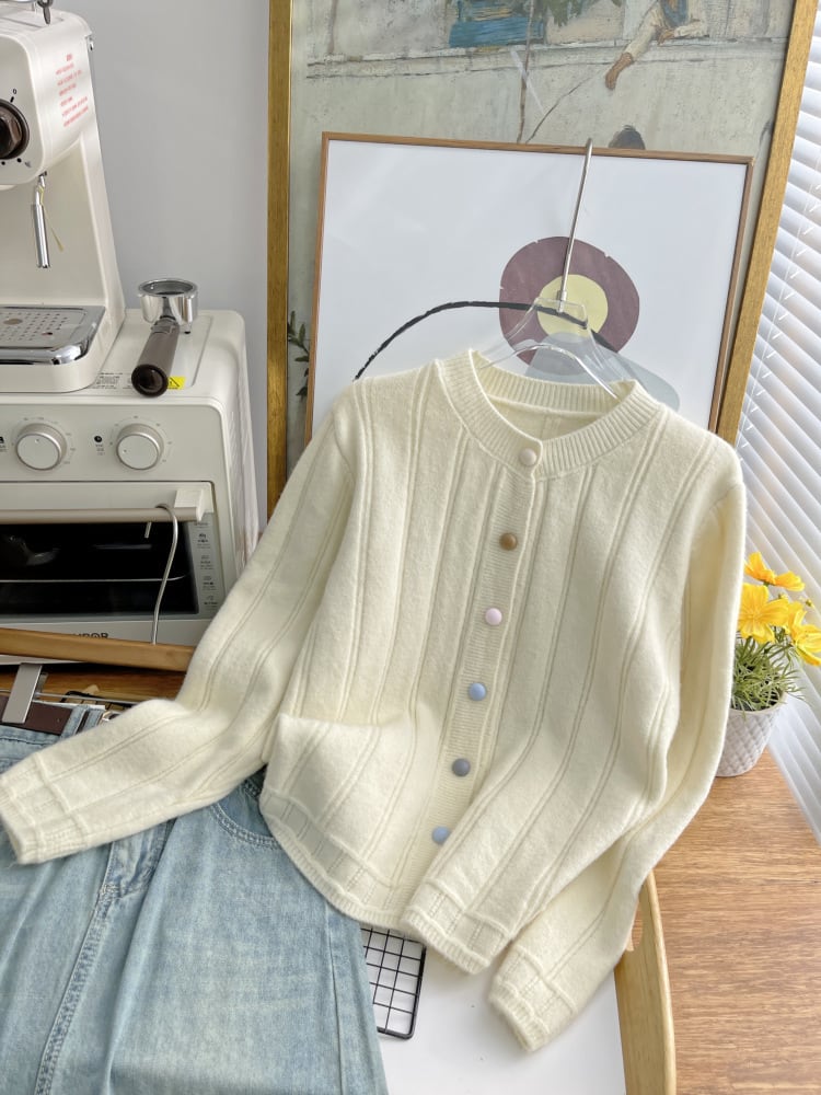 【outer】クルーネックニットカーデ　M25473