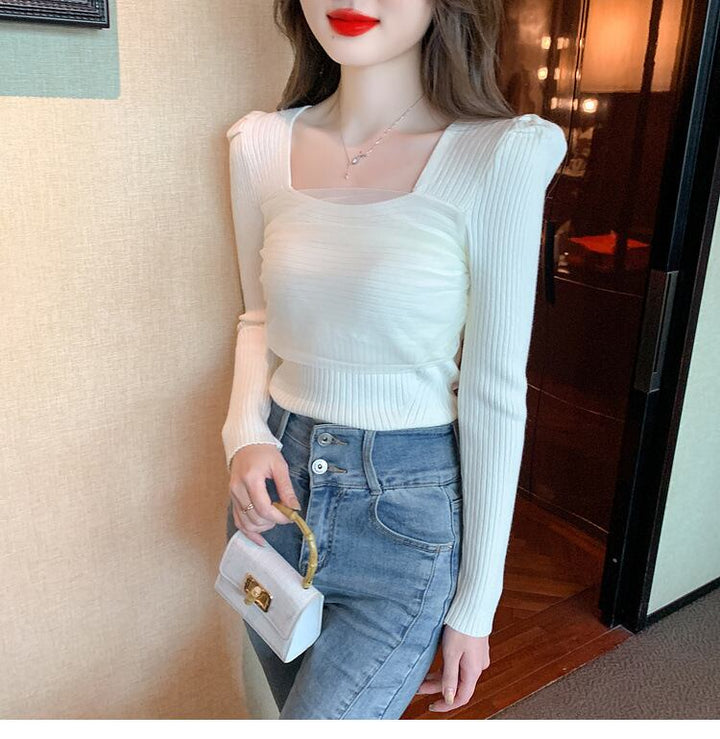 【tops】チュールドッキングニットトップス　M27555