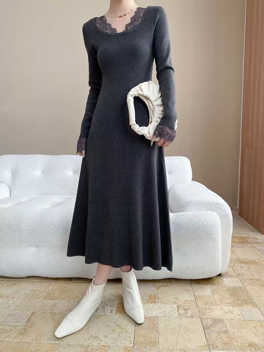【dress】レースドッキングニットワンピース  K0658