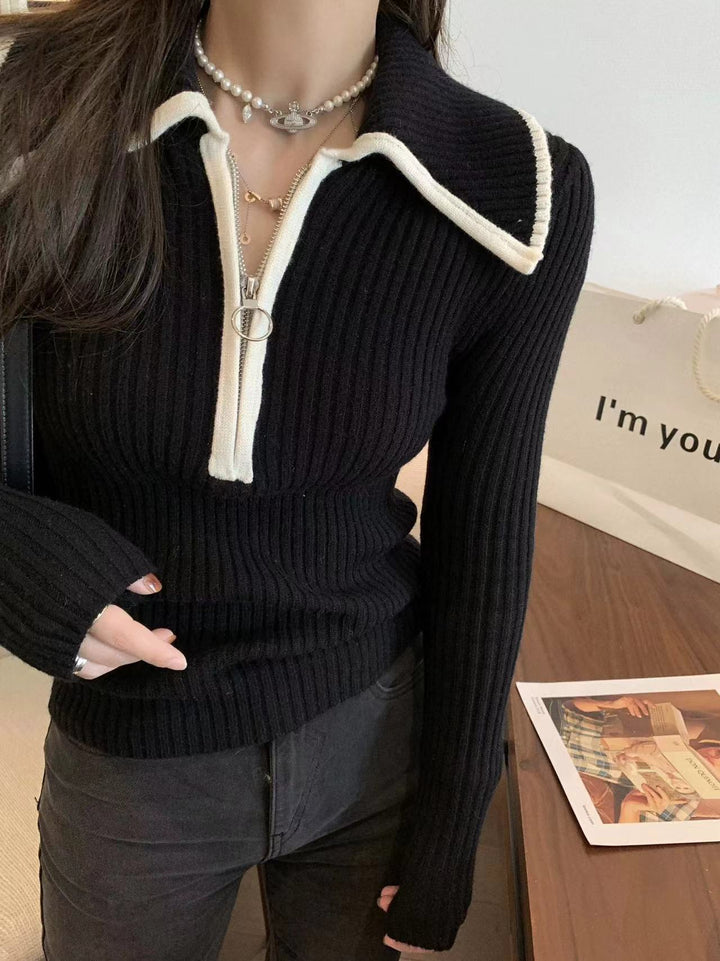 【tops】ファスナーニットトップス　M26552