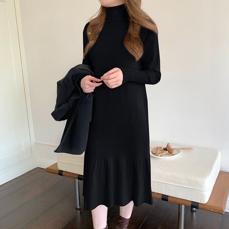 【dress】ハイネックマーメイドニットワンピース　M18205