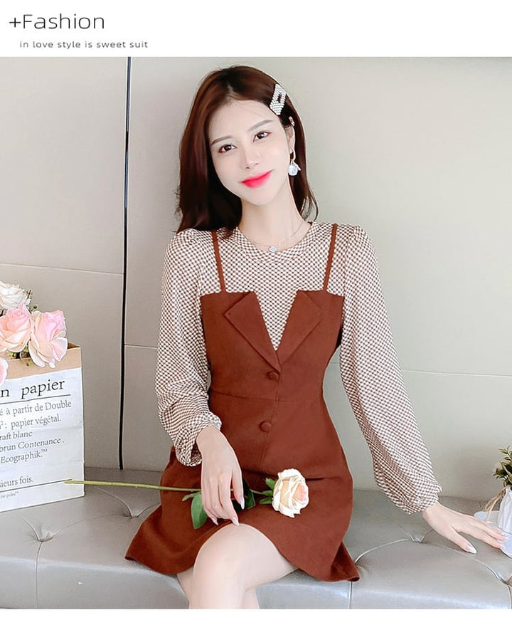 【dress】輝いて超人気 ! 切り替えチェック柄ワンピース　M17266