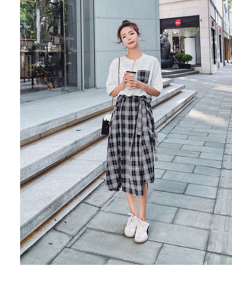 【dress】輝いて超人気 ! チェック柄切り替えワンピース　M16802