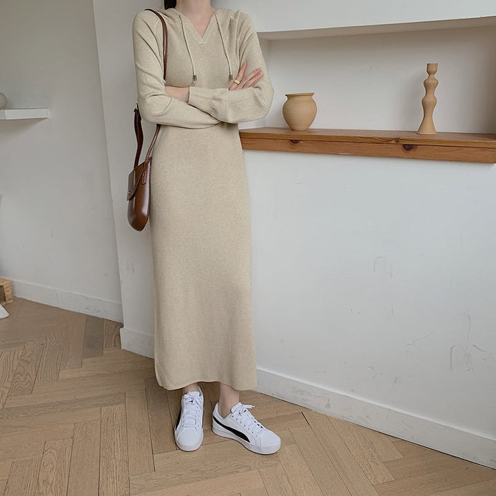 【dress】フード付きニットワンピース韓国系超人気　M17661