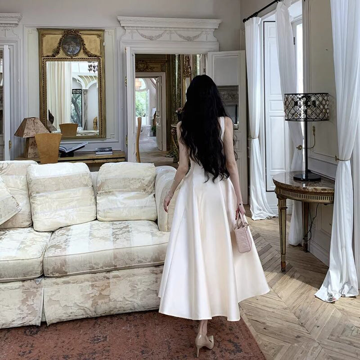 【dress】リボン付きフレアロングキャミワンピース Q8380