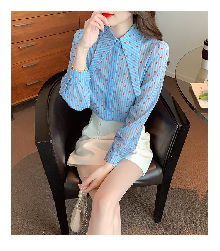 【tops】今季マストバイドット柄パフスリーブシャツ　M17239
