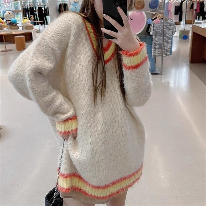 【tops】配色切り替えVネックニットセーター　M17790