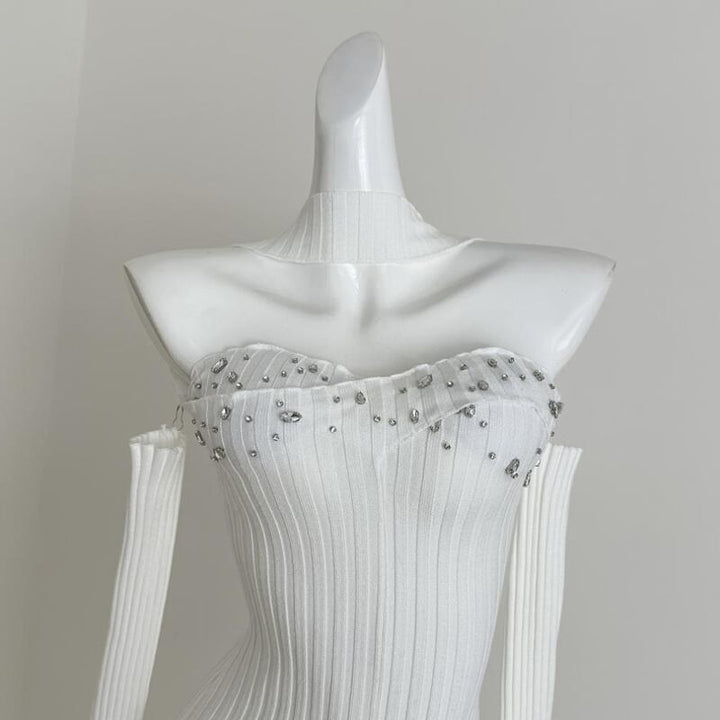 【dress】胸パット付きホルターネックニットワンピース Q7741