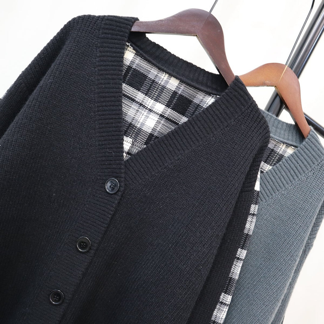 【outer】チェック柄ドッキングニットカーデ　M18259