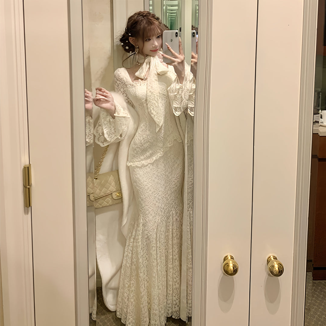 【dress】ベルスリーブマーメイドレースワンピース　N3499
