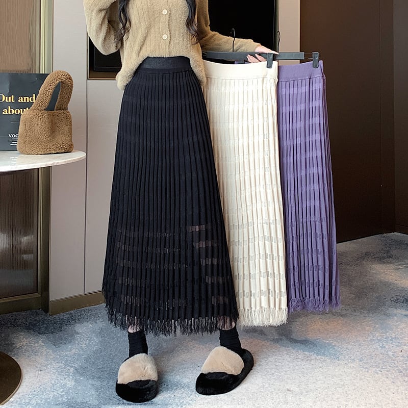 【bottoms】人気アイテム ! カットワークニットスカート　M17463