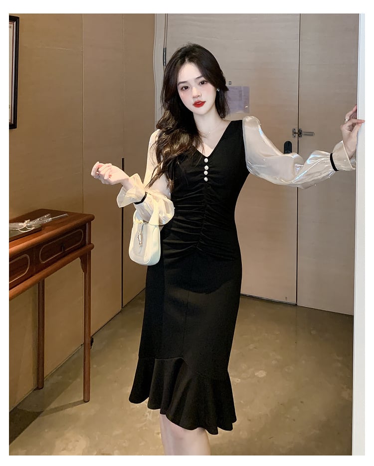 【dress】高級感 エレガントオシャレ切り替えワンピース　M17480