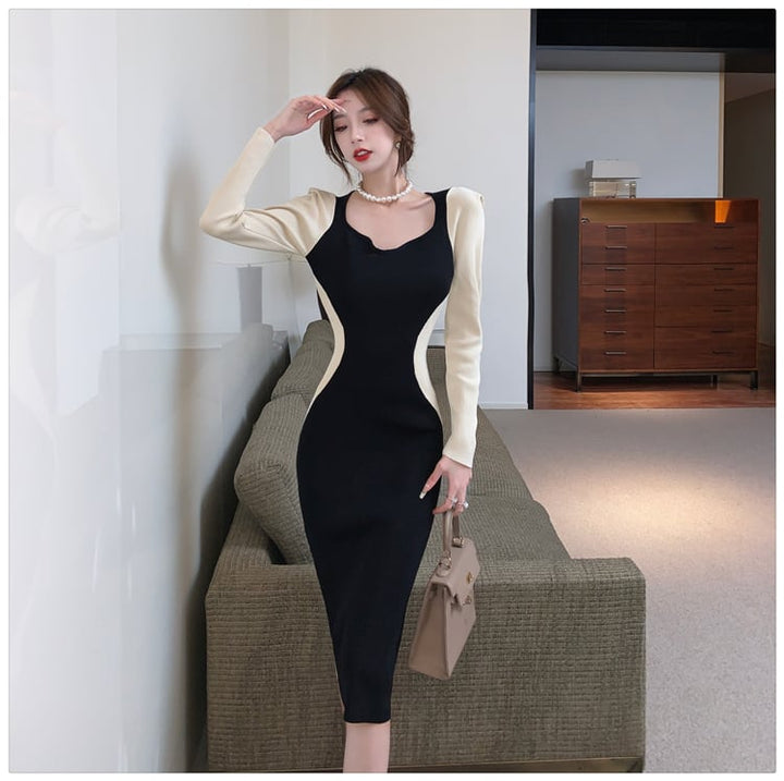 【dress】配色切り替えニットワンピース　M27808