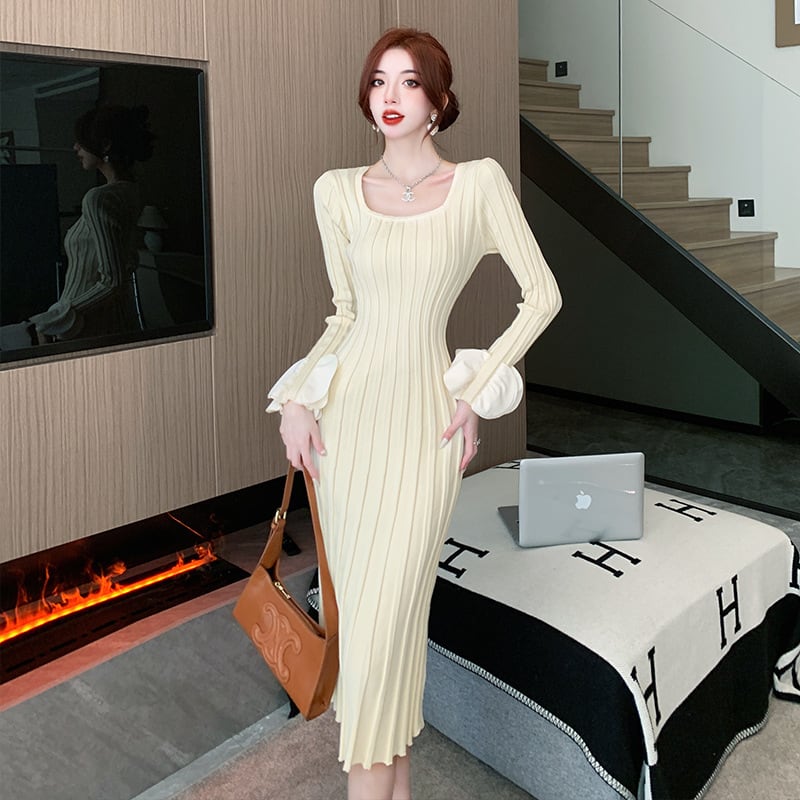 【dress】大人らしい エレガントニットワンピース　M17598